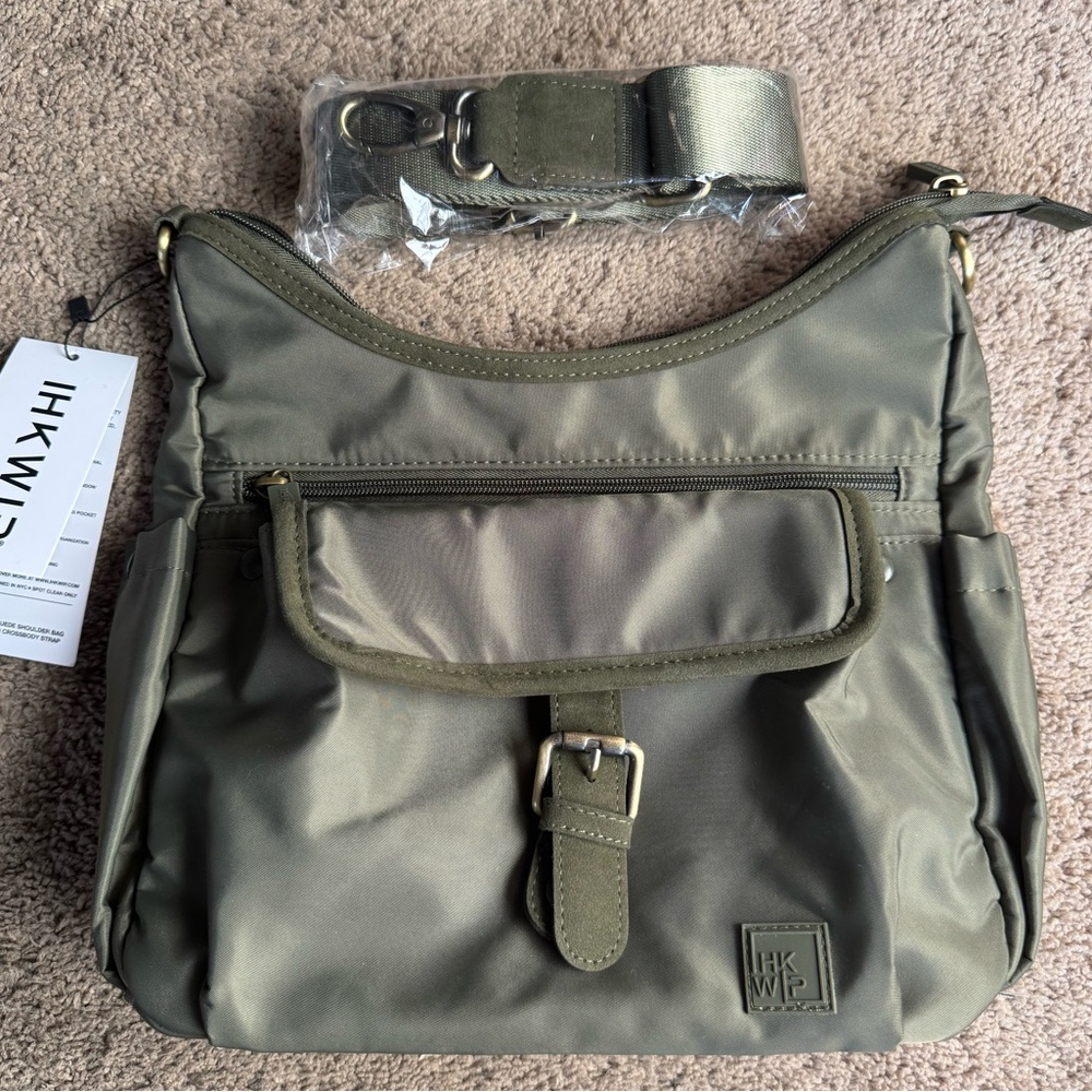 IHKWIP the Persuade buckle up shoulder bag with crossbody strap in olive gree